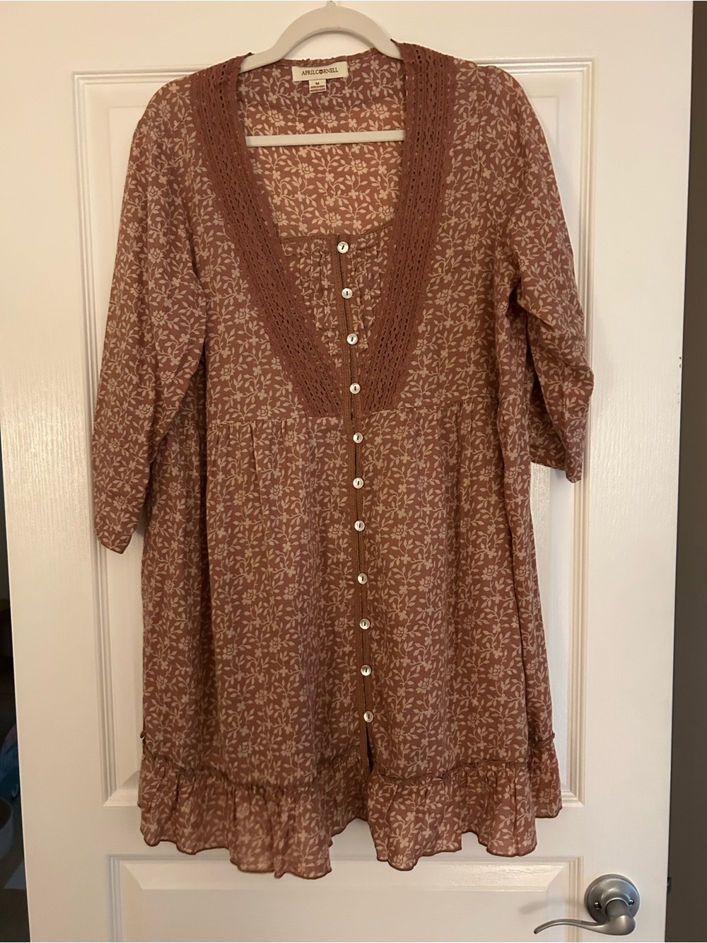 April Cornell Brown Floral Button-Front Women's Tunic